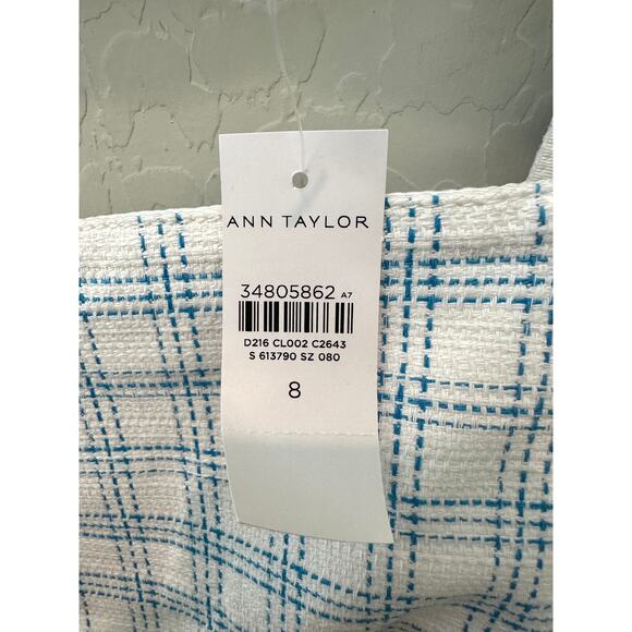 ANN TAYLOR | White Blue Plaid Button Sheath Dress NWT | Size 8 - Picture 7 of 8